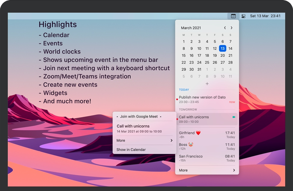 Dato for Mac v3.0.4 苹果系统菜单栏本地时钟程序 破解版免费下载