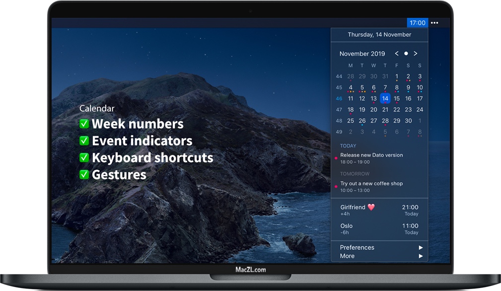 Dato for Mac v2.6.1 macOS系统菜单栏时钟 破解版免费下载
