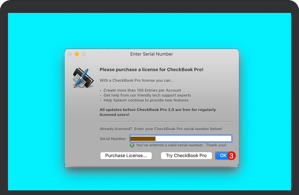 输入CheckBook Pro序列号 输入CheckBook Pro序列号