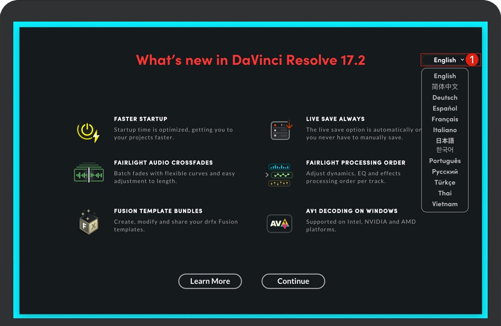 打开DaVinci Resolve Studio首选项 打开DaVinci Resolve Studio首选项