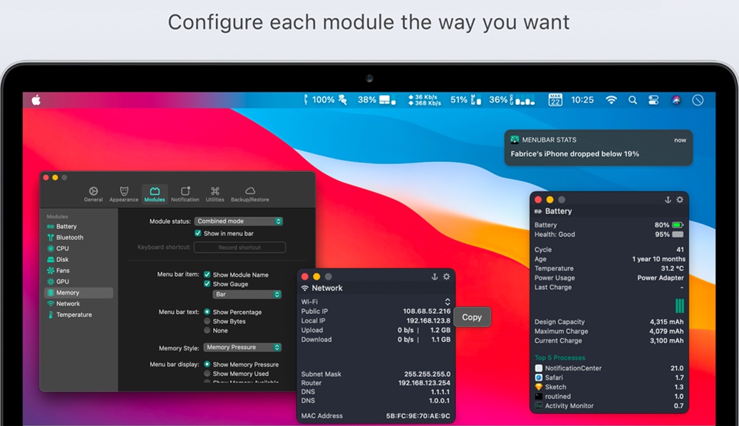 MenuBar Stats for Mac v3.8.6 苹果macOS菜单栏系统监控软件 破解版免费下载