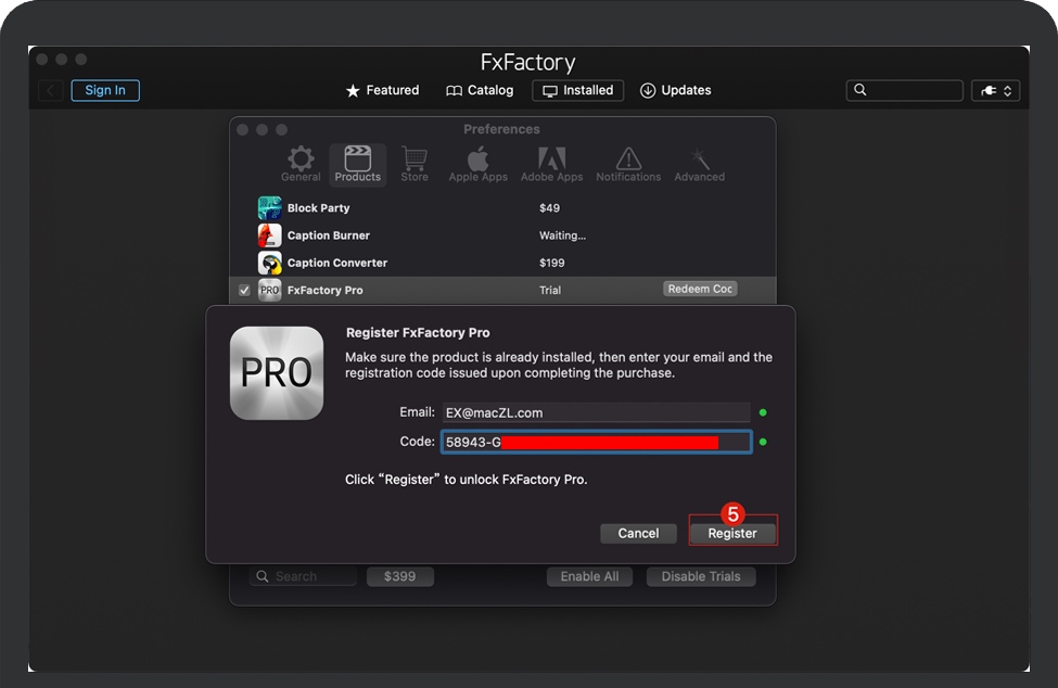 输入FxFactory序列号 输入FxFactory序列号
