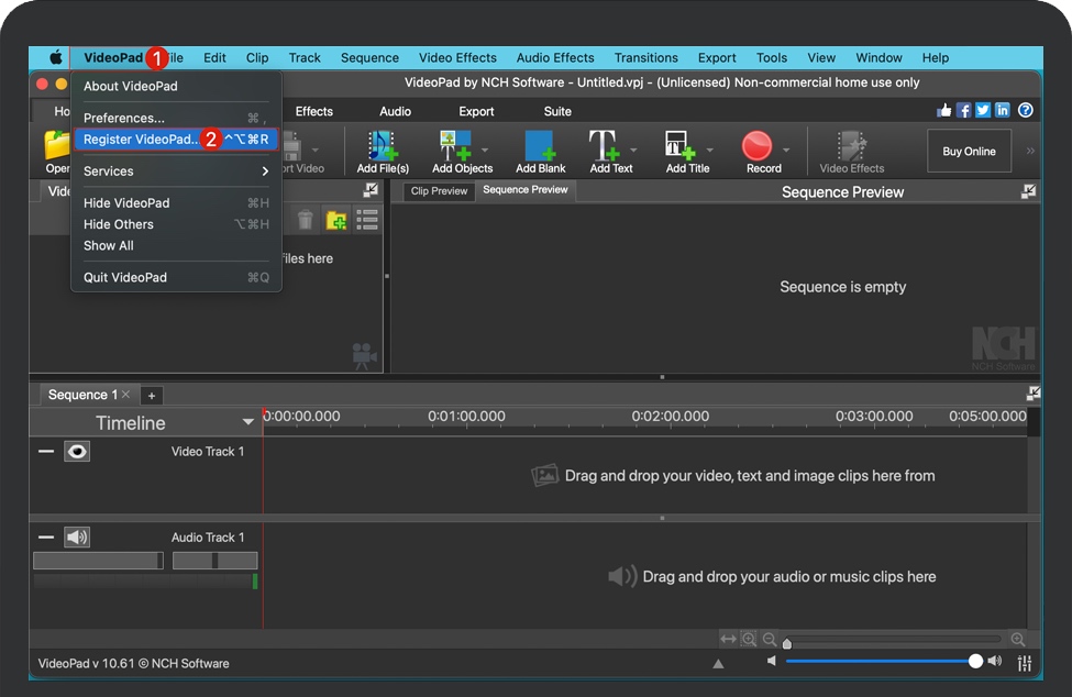 打开VideoPad知识兔点击Register VideoPad 打开VideoPad知识兔点击Register VideoPad