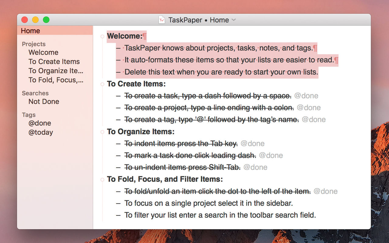 TaskPaper 3.9 纯文本待办事项列表 TaskPaper 3.9 纯文本待办事项列表