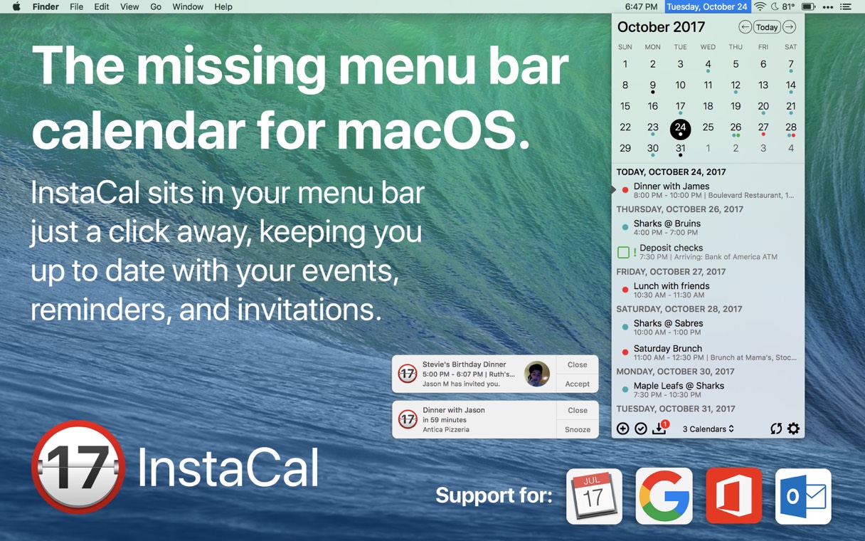 InstaCal 1.9.8 菜单栏日历工具 InstaCal 1.9.8 菜单栏日历工具