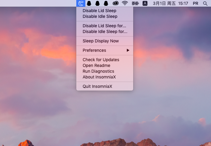 InsomniaX 2.1.8 在Mac上禁用休眠模式 InsomniaX 2.1.8 在Mac上禁用休眠模式