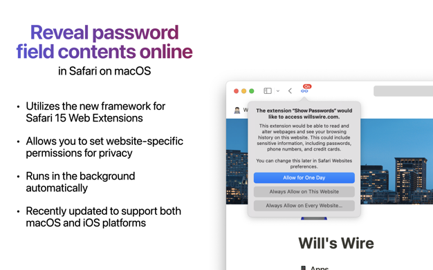 See Passwords for Safari 1.2 for Mac|Mac版下载 | 明文查看Safari储存的密码(Safari扩展插件)