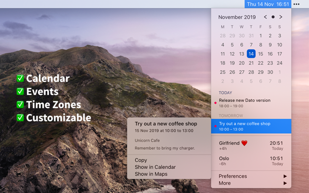 Dato 5.0.13 for Mac|Mac版下载 | 菜单栏日历应用