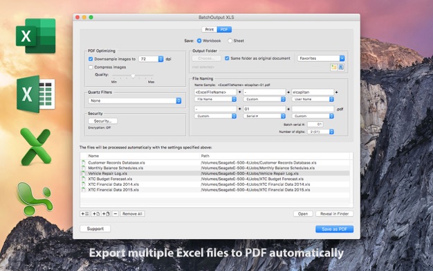 BatchOutput XLS for Excel 2.5.16 for Mac|Mac版下载 | 批量将xls文件转换为PDF