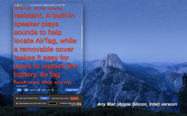 Transparent Teleprompter 2.02 for Mac|Mac版下载 | 透明提词器