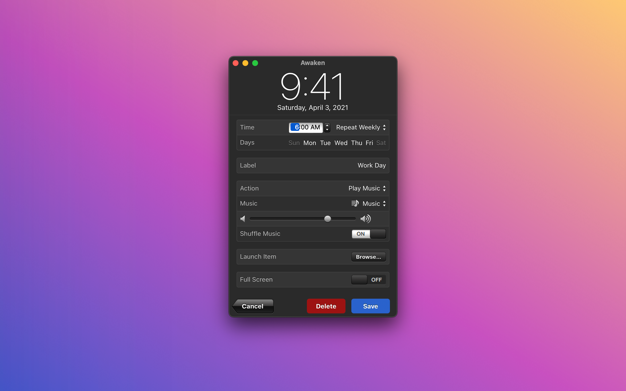 Awaken 6.4.5 for Mac|Mac版下载 | 音乐闹钟