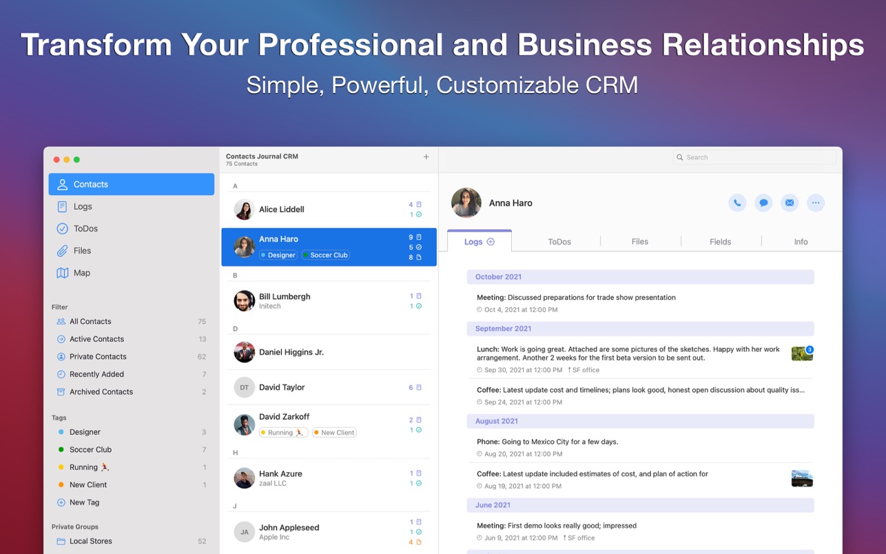 Contacts Journal CRM for Mac 3.4.0 破解版 Mac上强大的客户关系管理软件