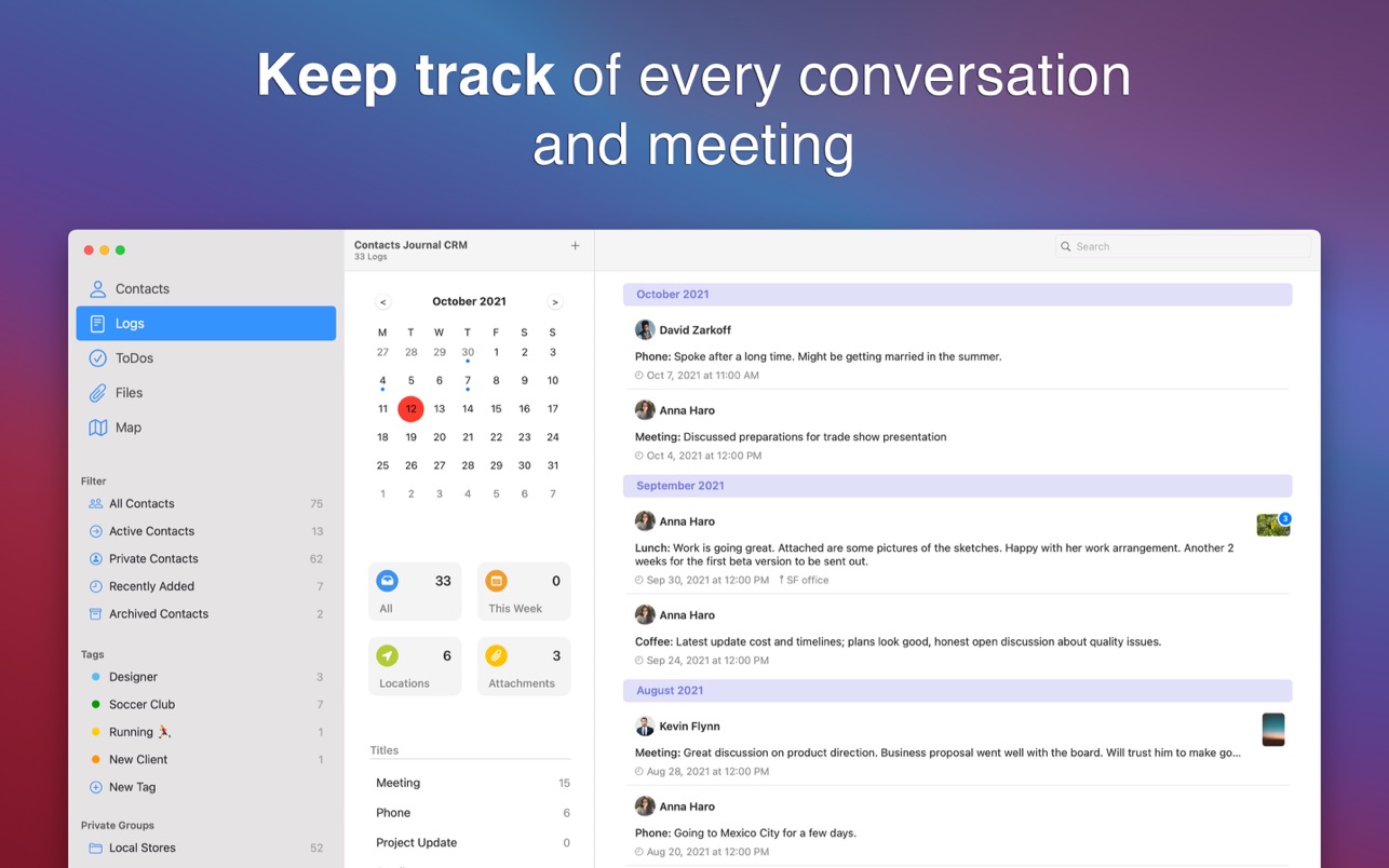 Contacts Journal CRM for Mac 3.4.0 破解版 Mac上强大的客户关系管理软件