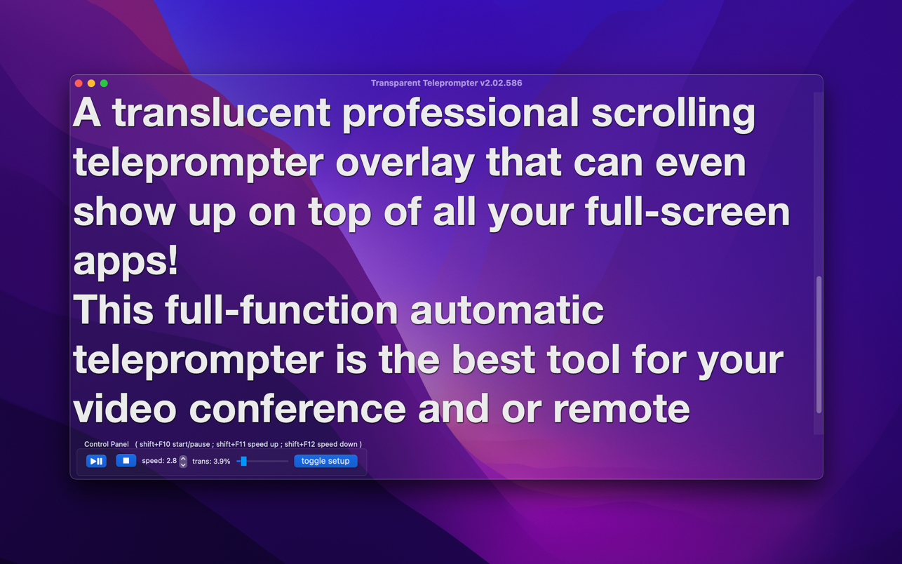 Transparent Teleprompter for Mac 2.02 破解版 透明提词器
