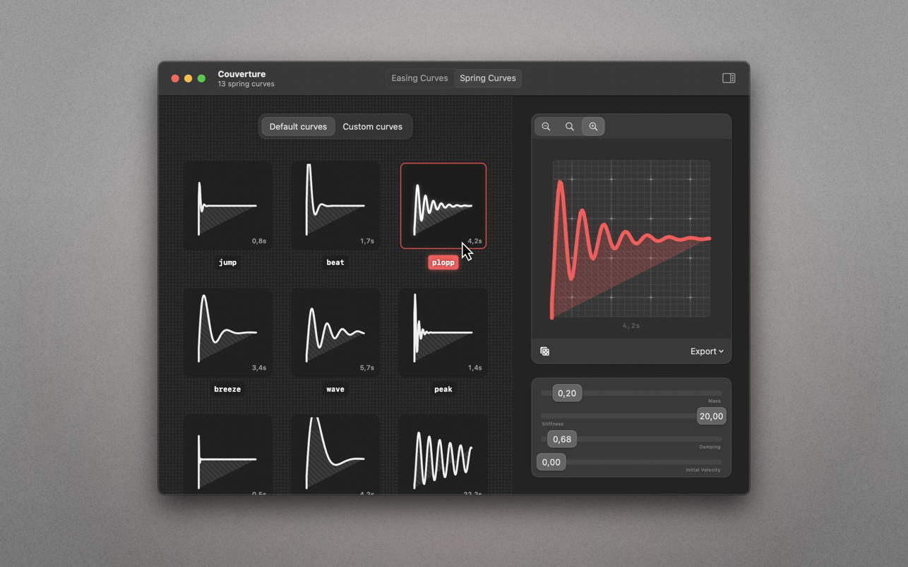 Couverture 1.1.6 Mac 中文破解版 spring和easing曲线编辑器