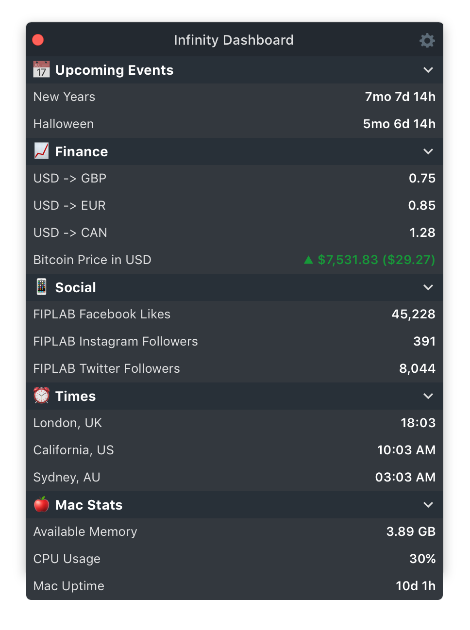 Infinity Dashboard Mac 1.4.9 破解版 - 多功能内置小程序应用