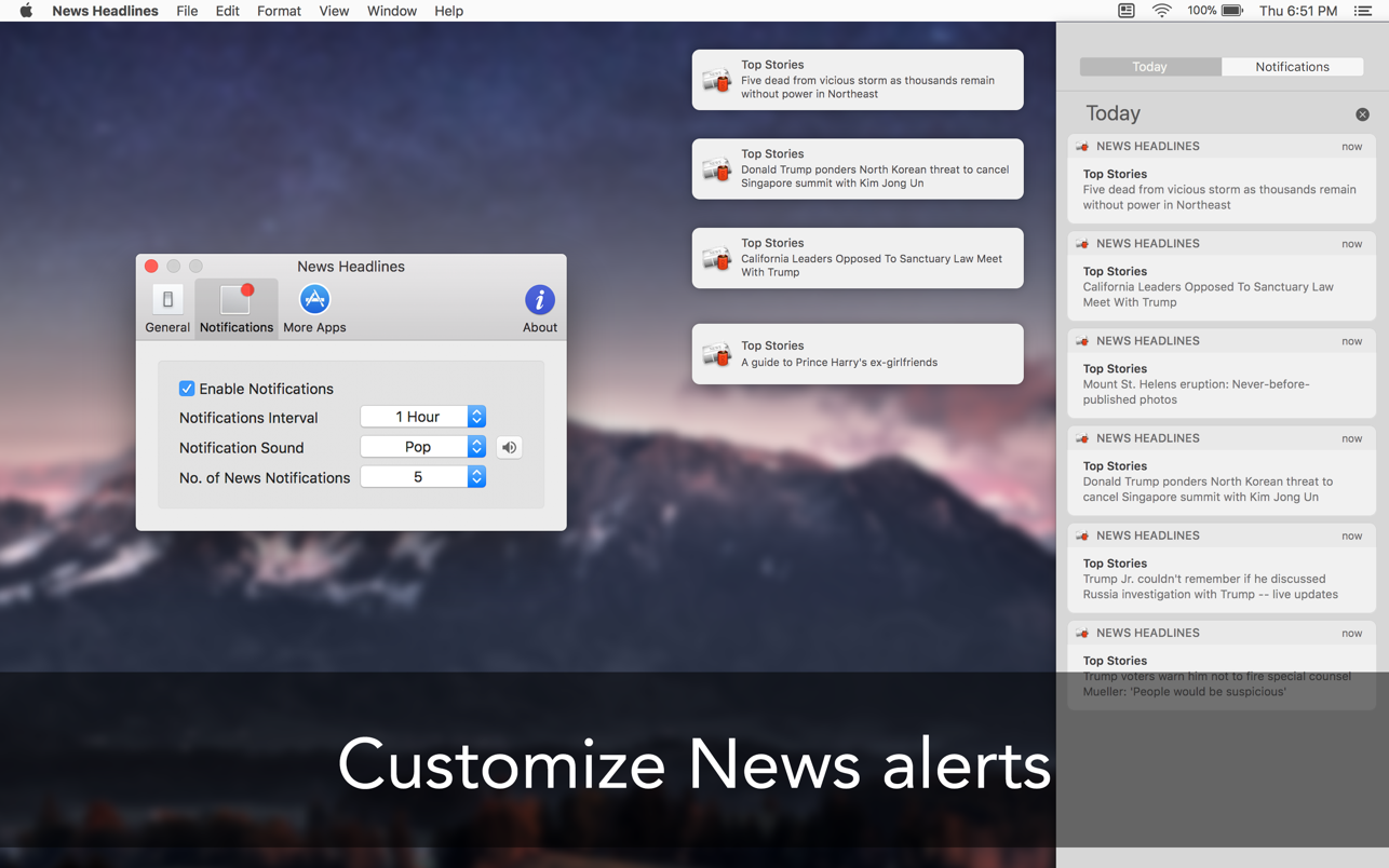 新闻头条 News Headlines 3.9 Mac 中文破解版 从菜单栏获取最新消息