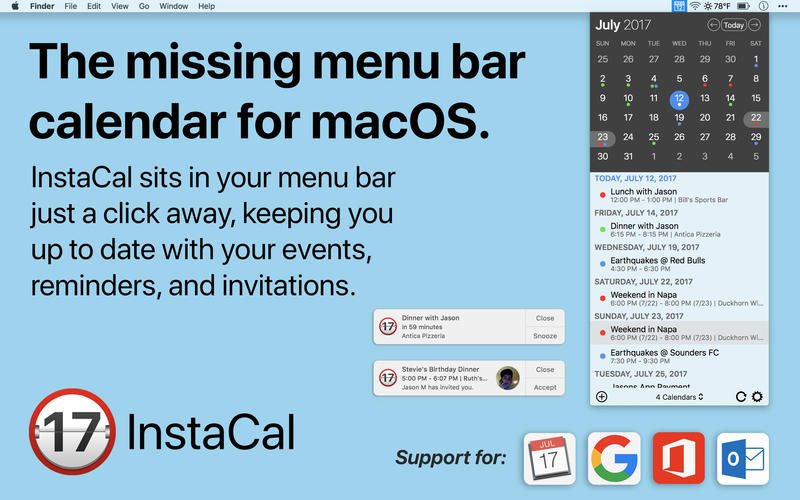 InstaCal 1.9.8 Mac 破解版 - 优秀的菜单栏日历工具