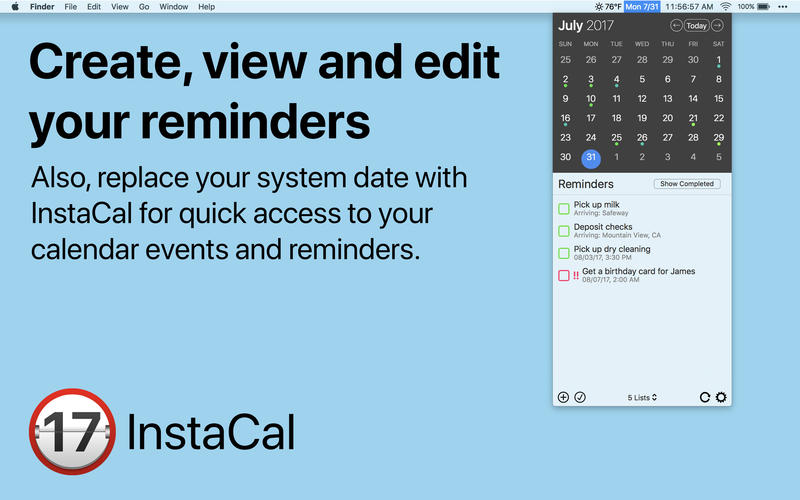 InstaCal 1.9.8 Mac 破解版 - 优秀的菜单栏日历工具