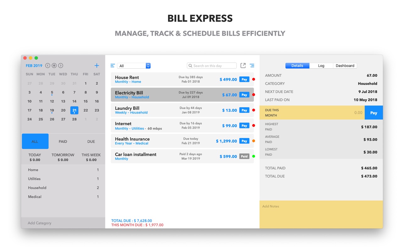 Bill Express 1.4 Mac 破解版 付款及计划账单管理