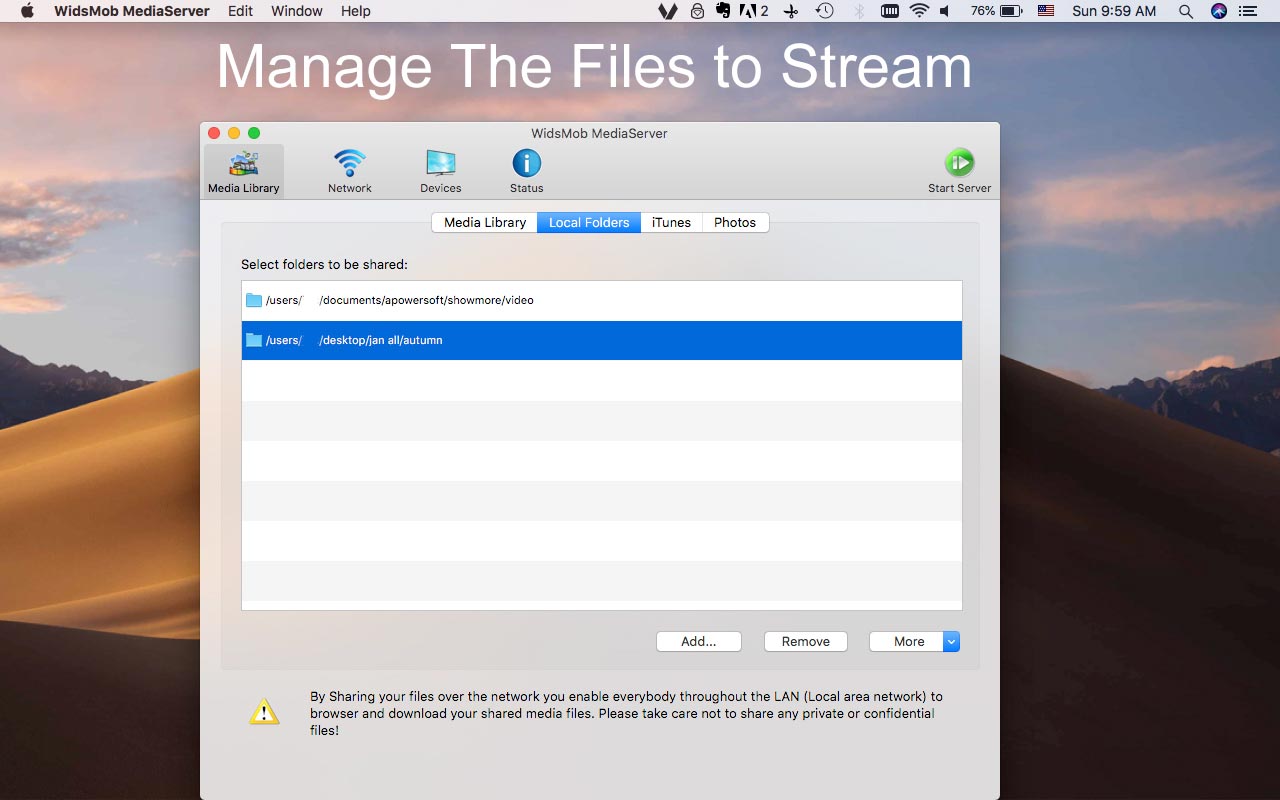 WidsMob MediaServer 2.5 Mac 破解版 UPnP媒体服务器