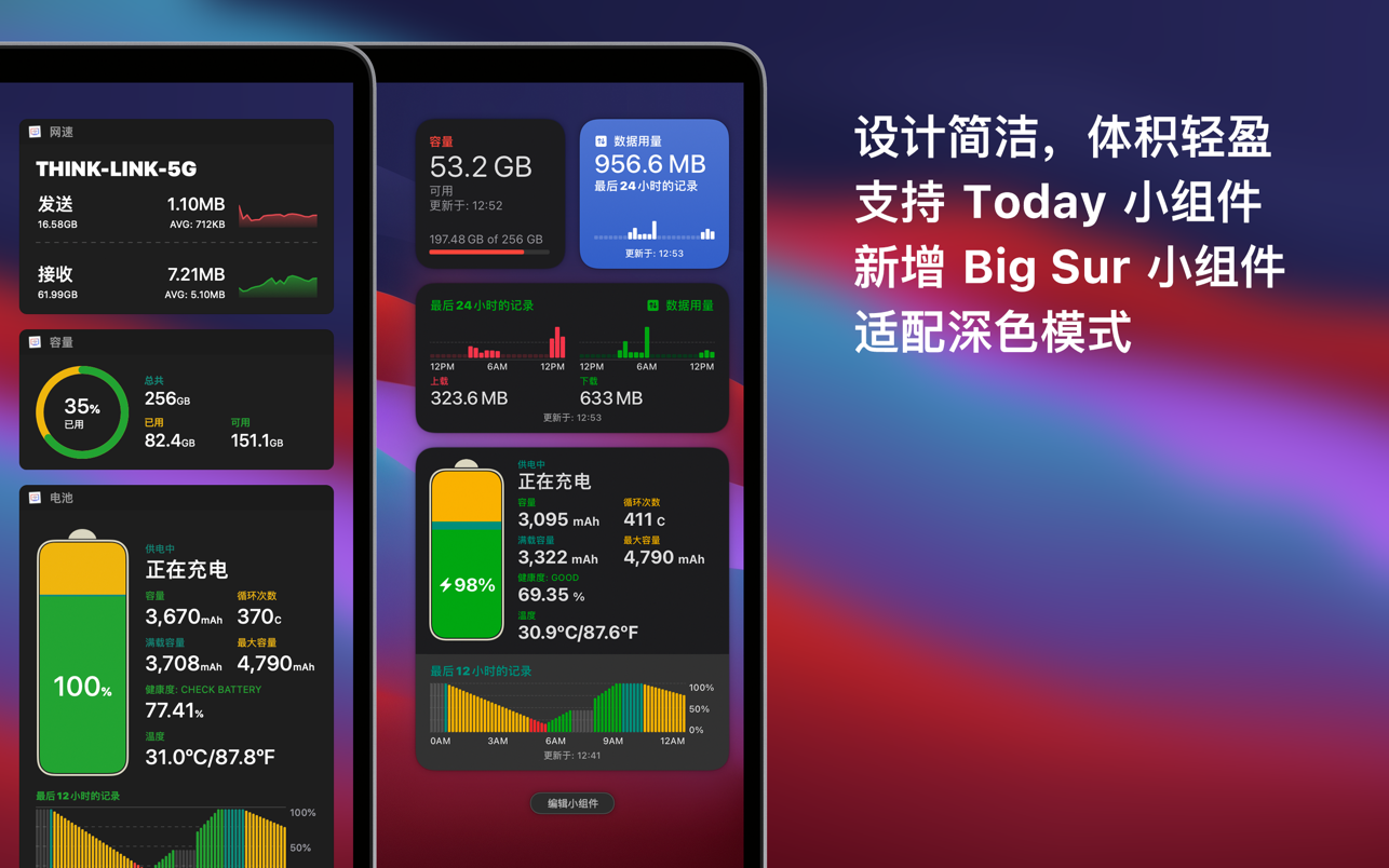 网速 & 电池 Network & Battery 12.2.9 Mac 中文破解版 实时网速显示和电池健康