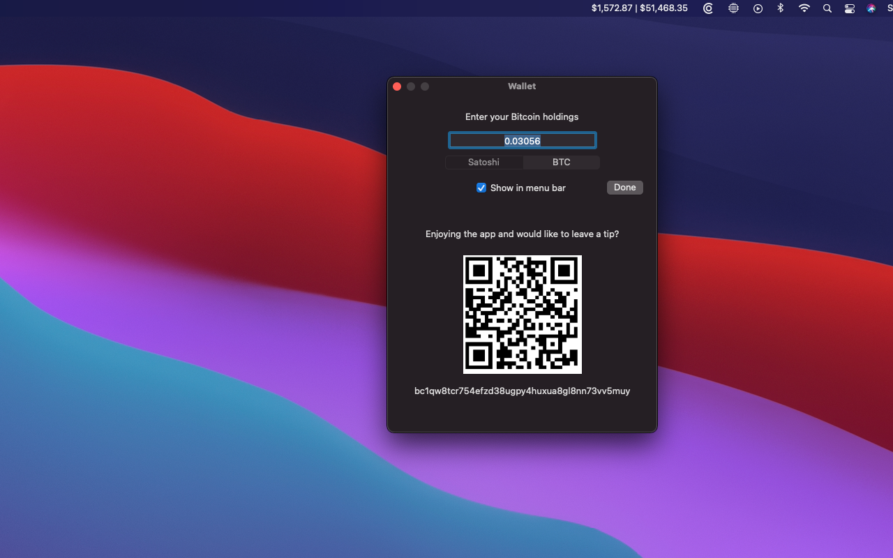 Bitcoin Bar 1.1 Mac 破解版 比特币汇率查询工具